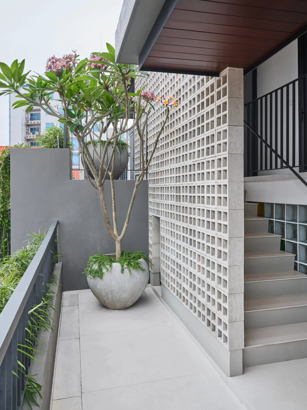 Open garden entrance in modern residential home design.