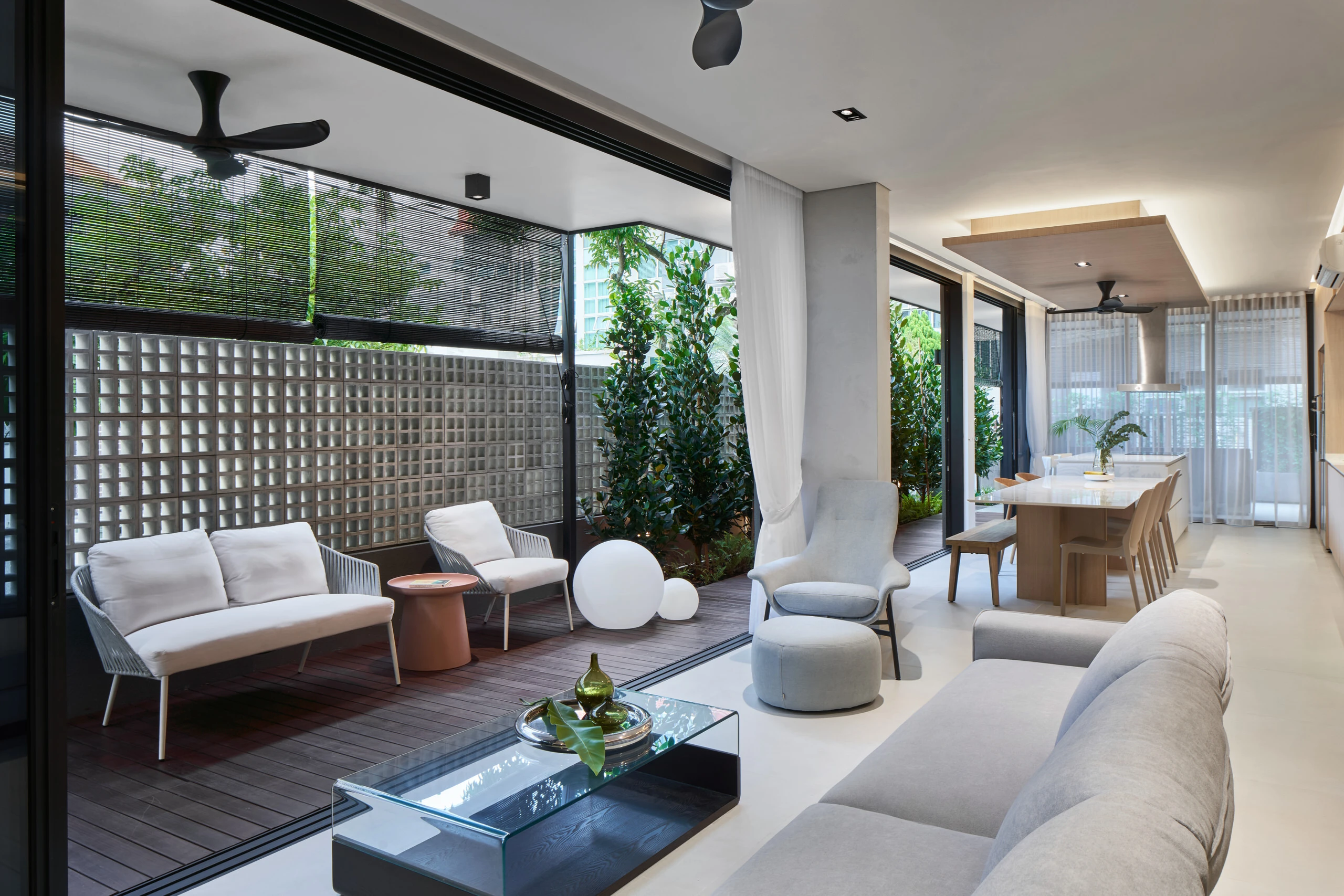 Spacious living room with outdoor connection.