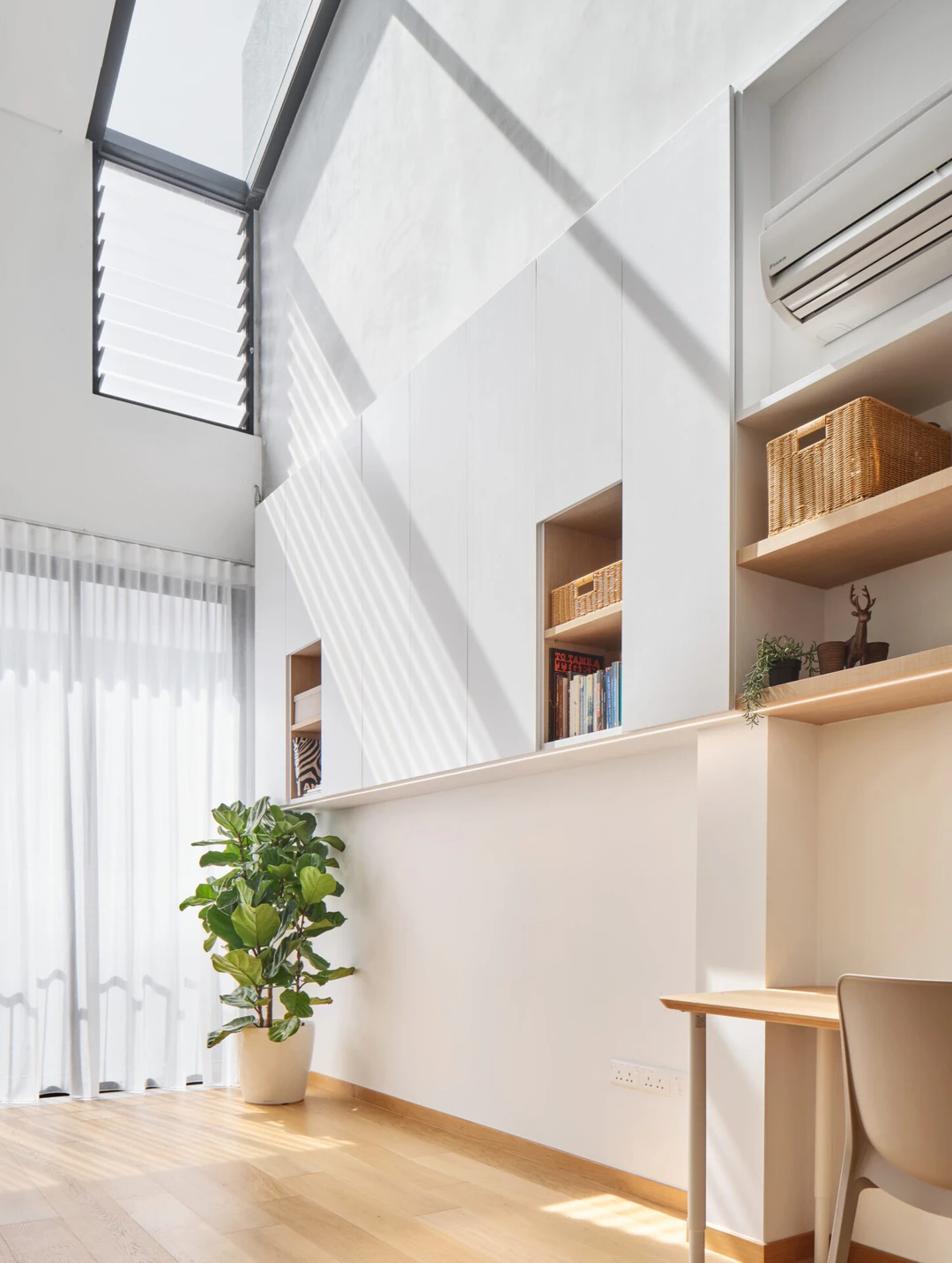 Minimalist home office with natural light.