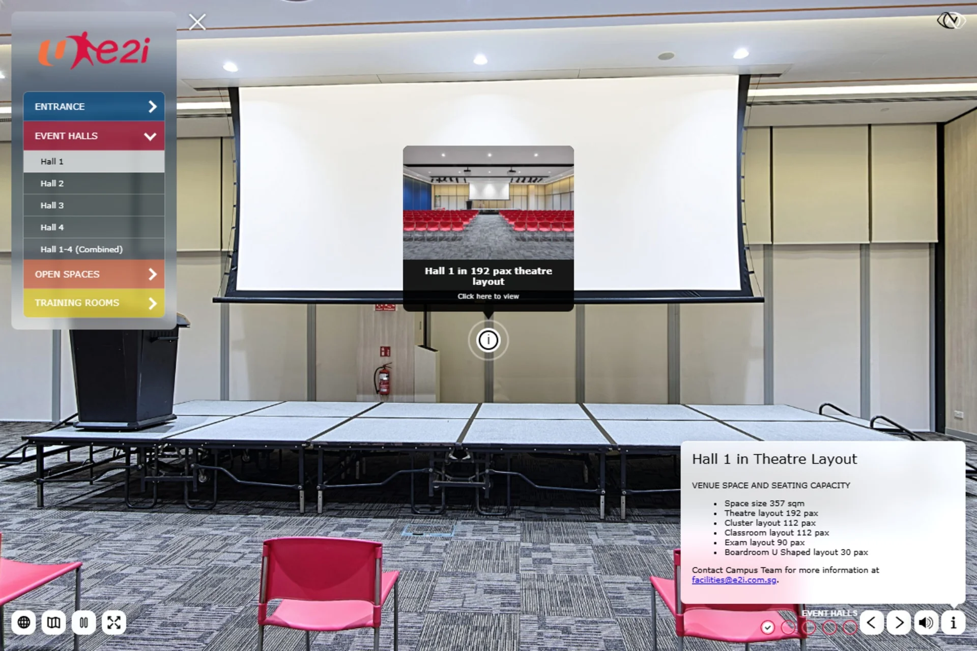 Preview an alternative event hall layout before navigating to the scene.