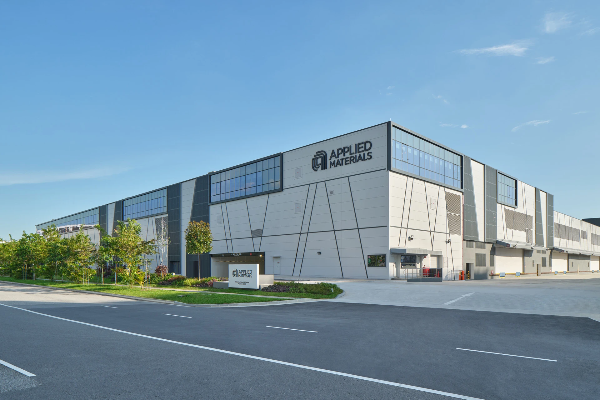 Applied Materials facility with angular cladding and monument sign