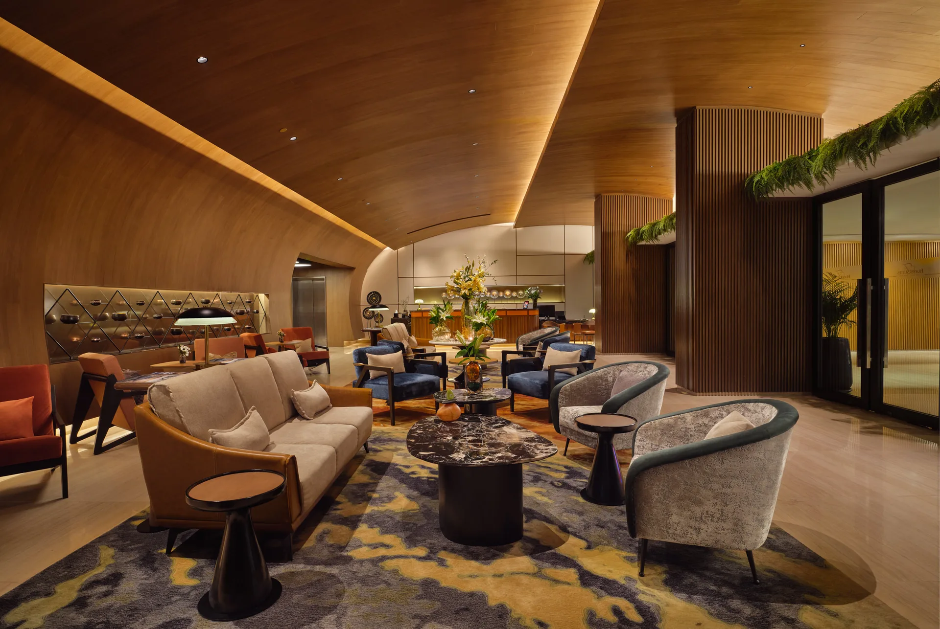 Fraser Suites Sukhumvit lobby seating area photographed straight on