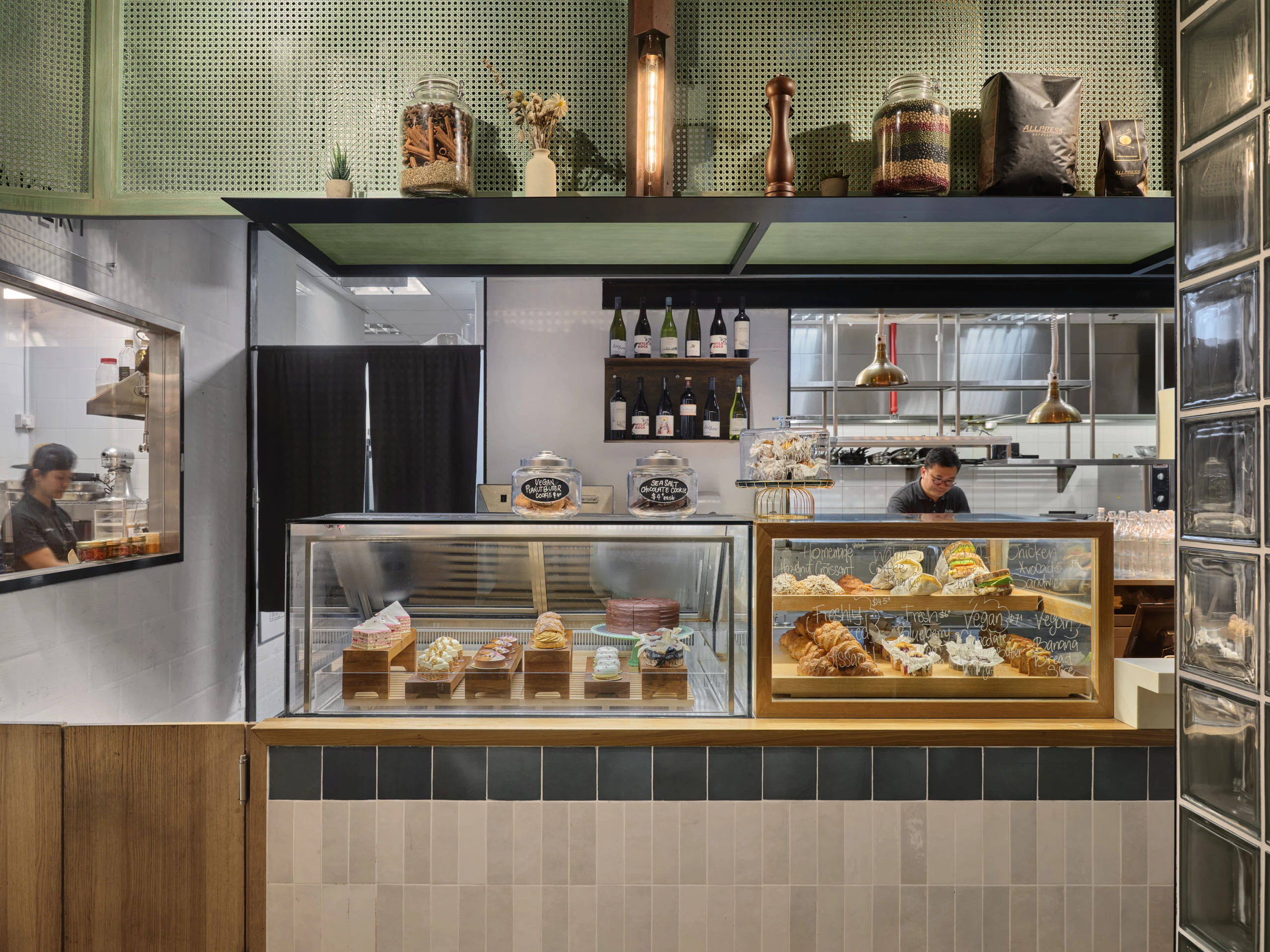 Bakery display with artisanal breads and pastries