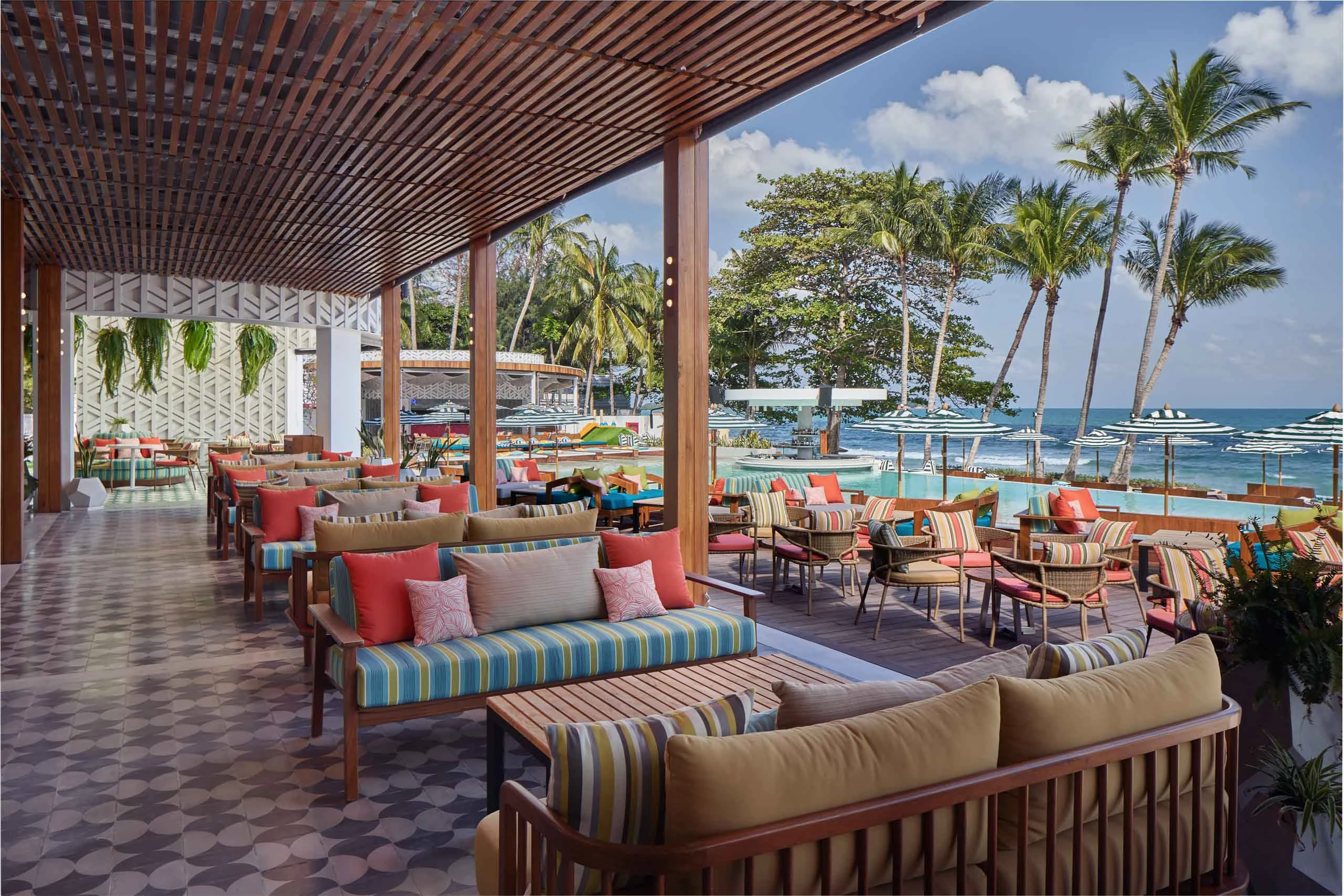 Seen Beach Club restaurant lounge overlooking pool
