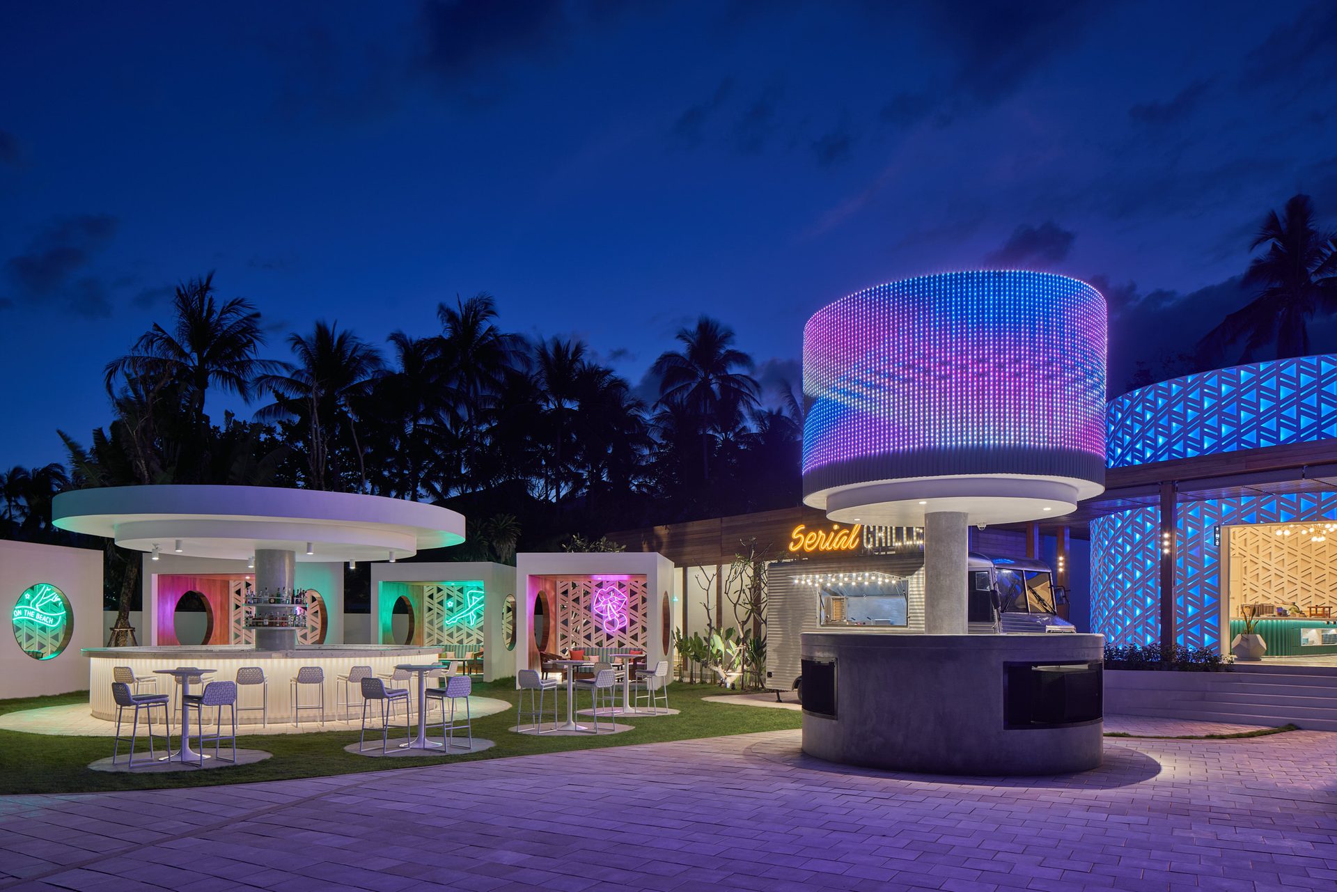 Seen Beach Club DJ booth at night