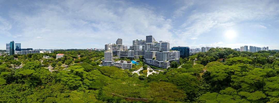 Aerial 360 view of The Interlace residential development in Singapore