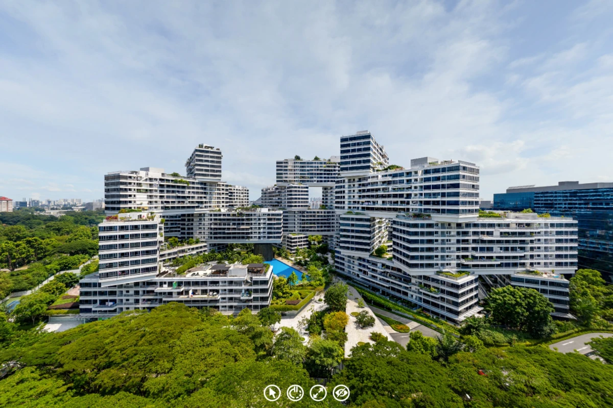 Aerial 360 view of The Interlace residential development in Singapore