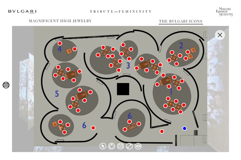 Floor plan in the Bvlgari Tribute to Femininity virtual tour at the Moscow Kremlin Museums