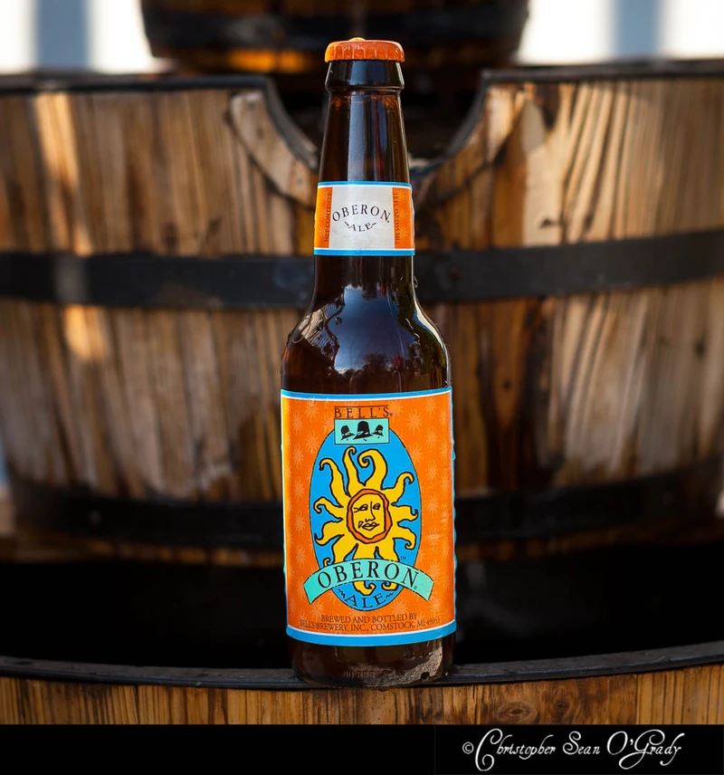 Bell's Oberon Ale on a wooden barrel at the brewery