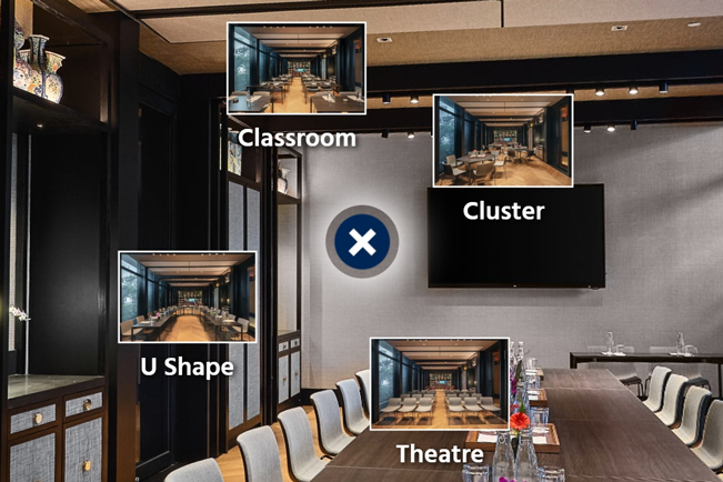 virtual tour feature called multispot which shows a hotspot which opens to show multiple hotspots in a meeting room in it's open state